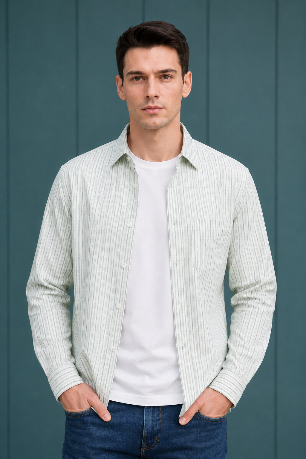 Men’s Fern Cotton Stripe Full Sleeve Shirt | Regular Fit