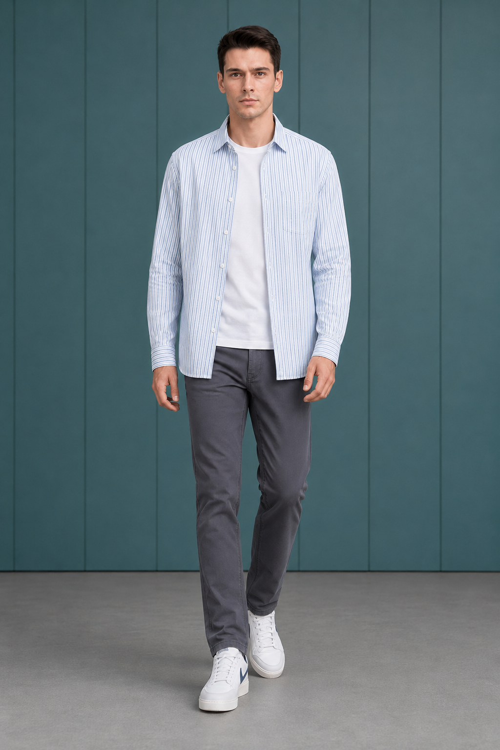 Men’s Sky Cotton Stripe Full Sleeve Shirt | Regular Fit