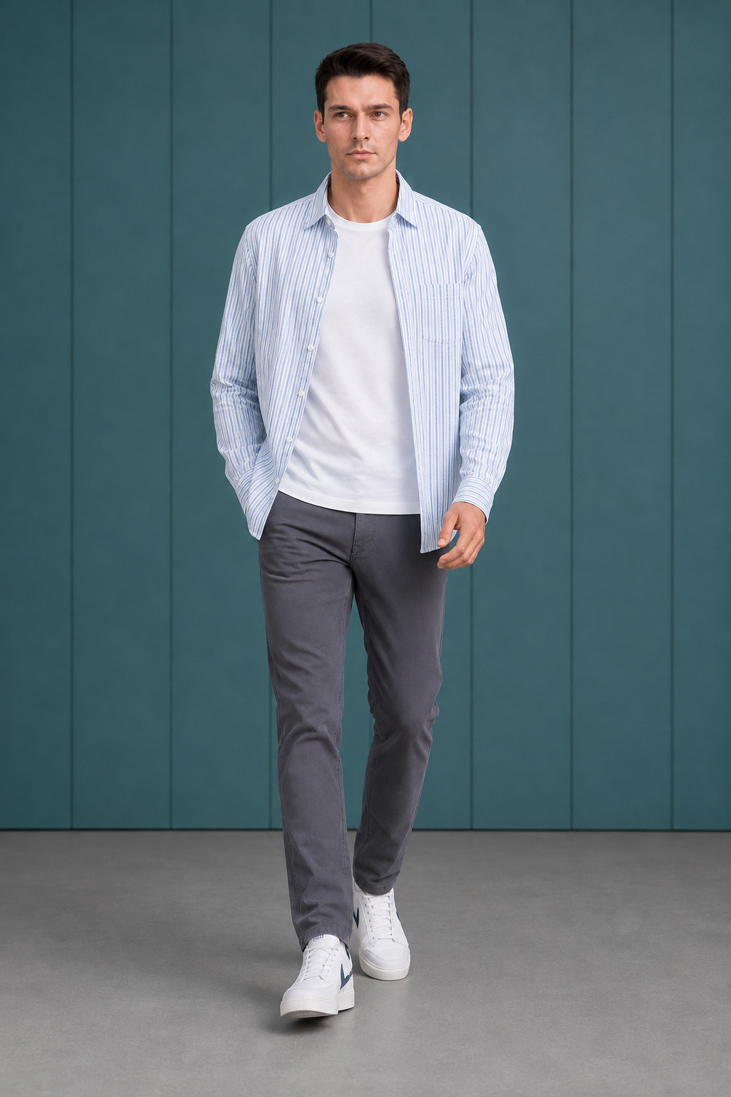 Men’s Sky Cotton Stripe Full Sleeve Shirt | Regular Fit