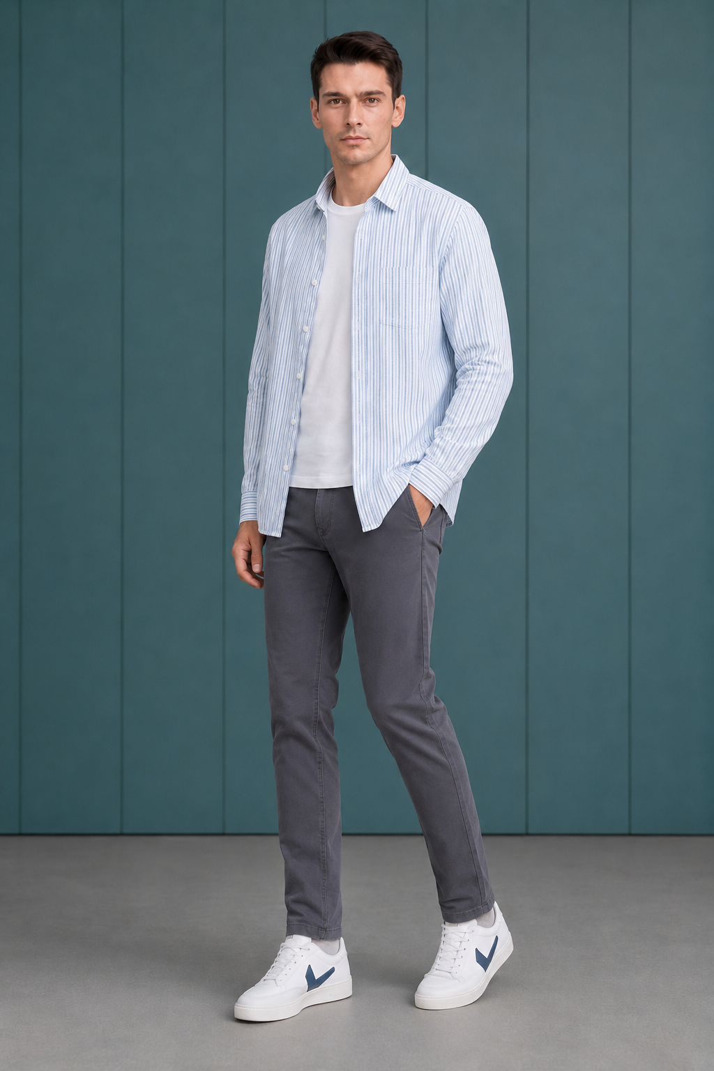 Men’s Sky Cotton Stripe Full Sleeve Shirt | Regular Fit