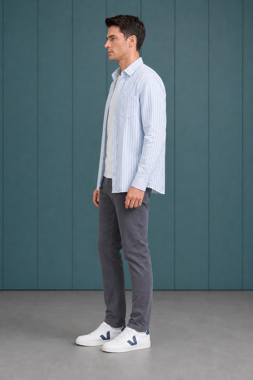Men’s Sky Cotton Stripe Full Sleeve Shirt | Regular Fit