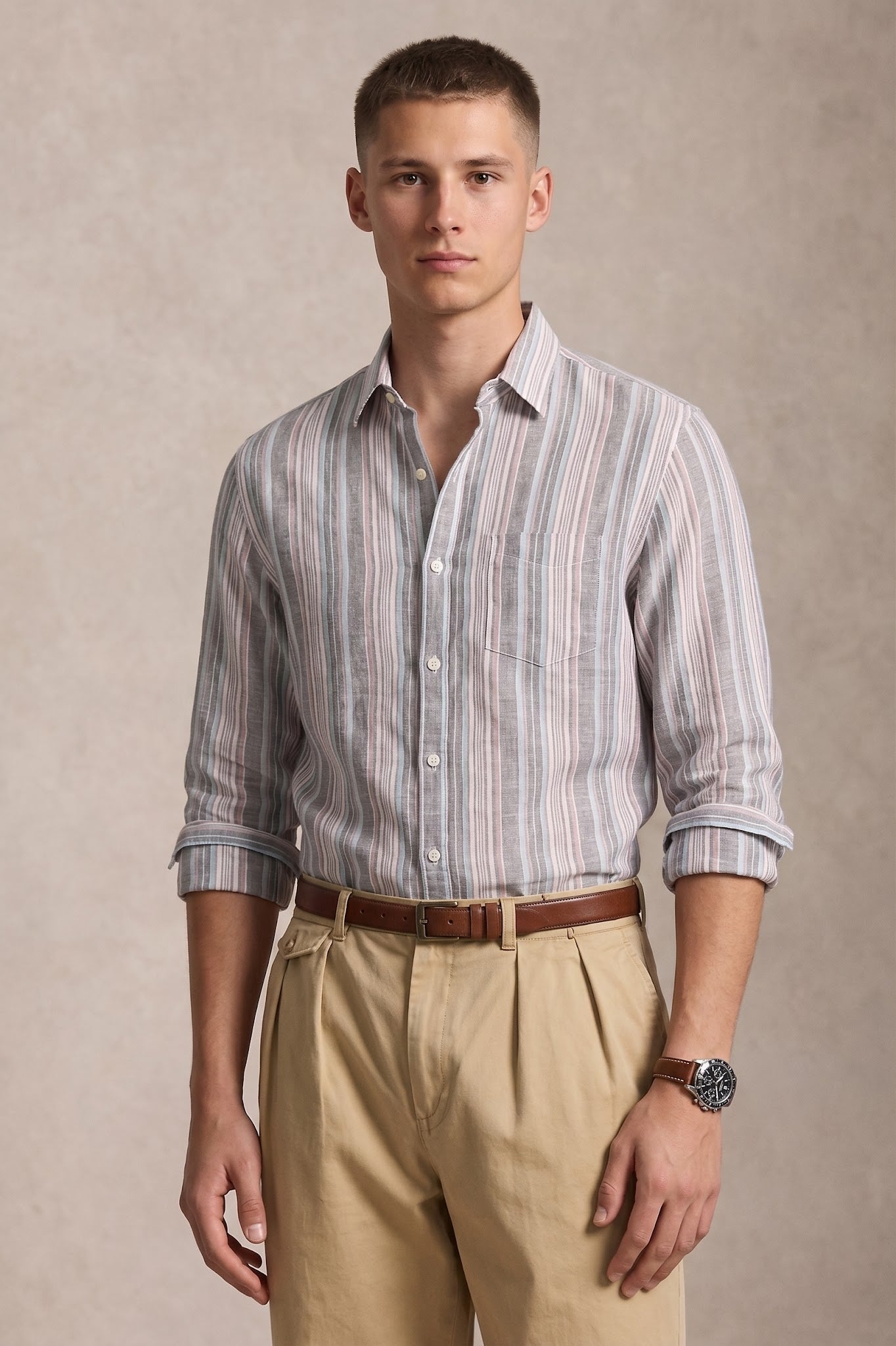 Men Light Pink Striped Casual Shirt