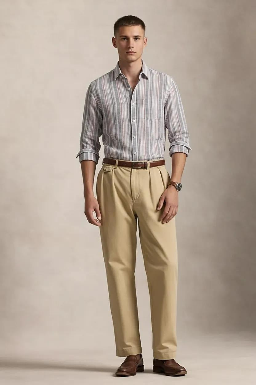 Men Light Pink Striped Casual Shirt