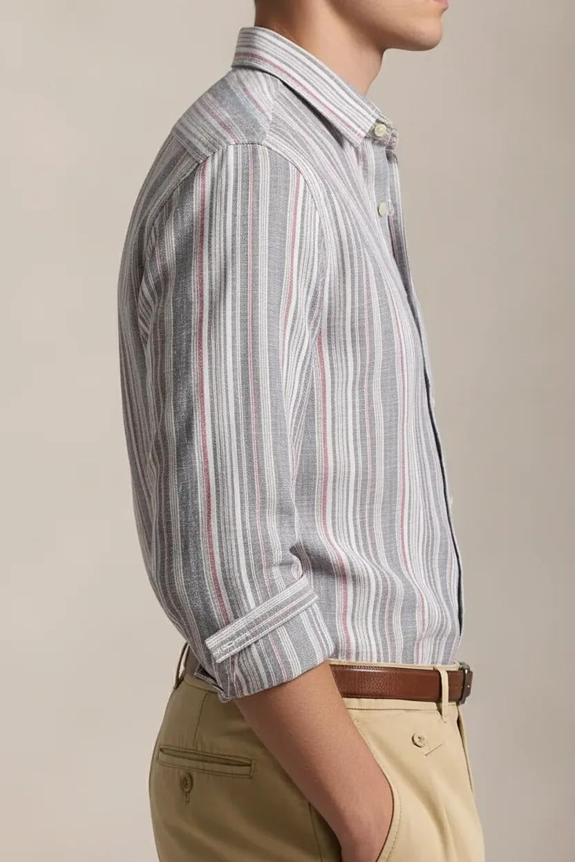Men Light Pink Striped Casual Shirt