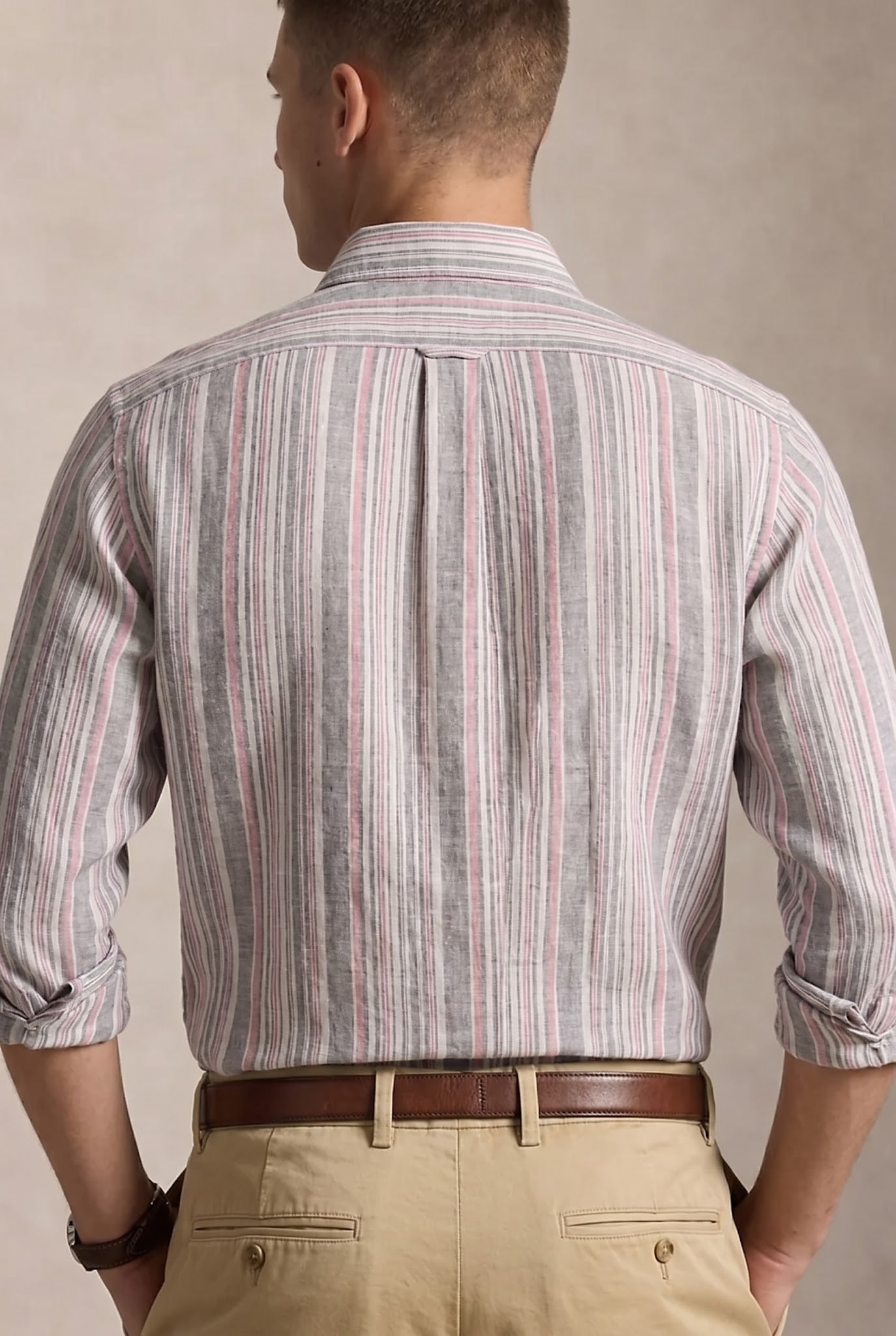 Men Light Pink Striped Casual Shirt