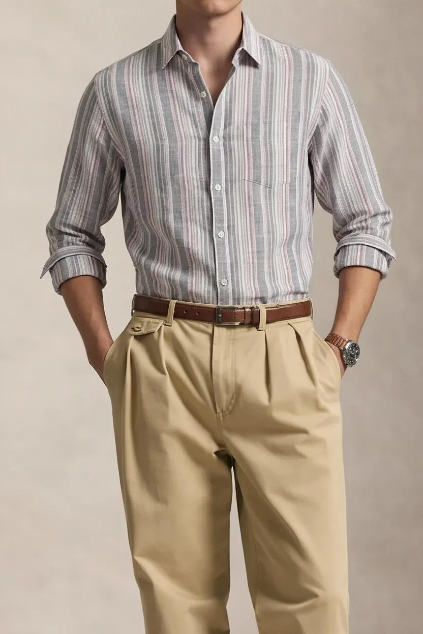 Men Light Pink Striped Casual Shirt