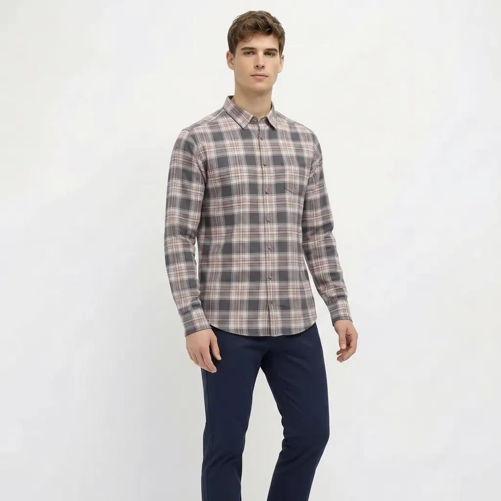 Men Grey Tartan Checks Checked Casual Shirt