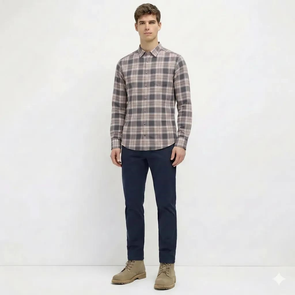 Men Grey Tartan Checks Checked Casual Shirt