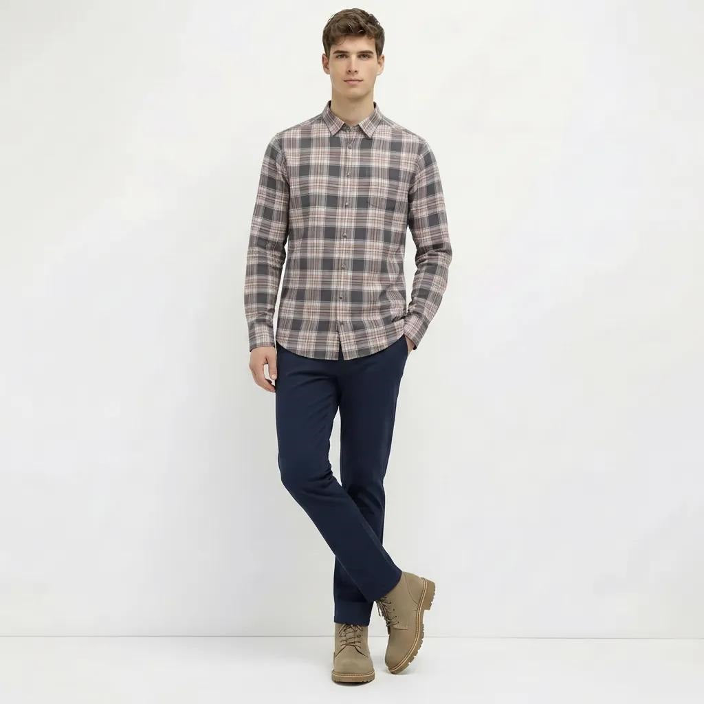 Men Grey Tartan Checks Checked Casual Shirt