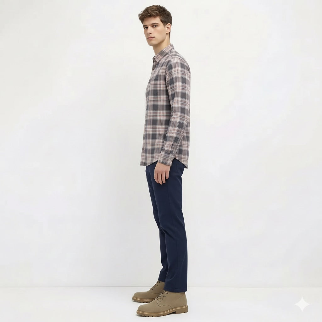 Men Grey Tartan Checks Checked Casual Shirt