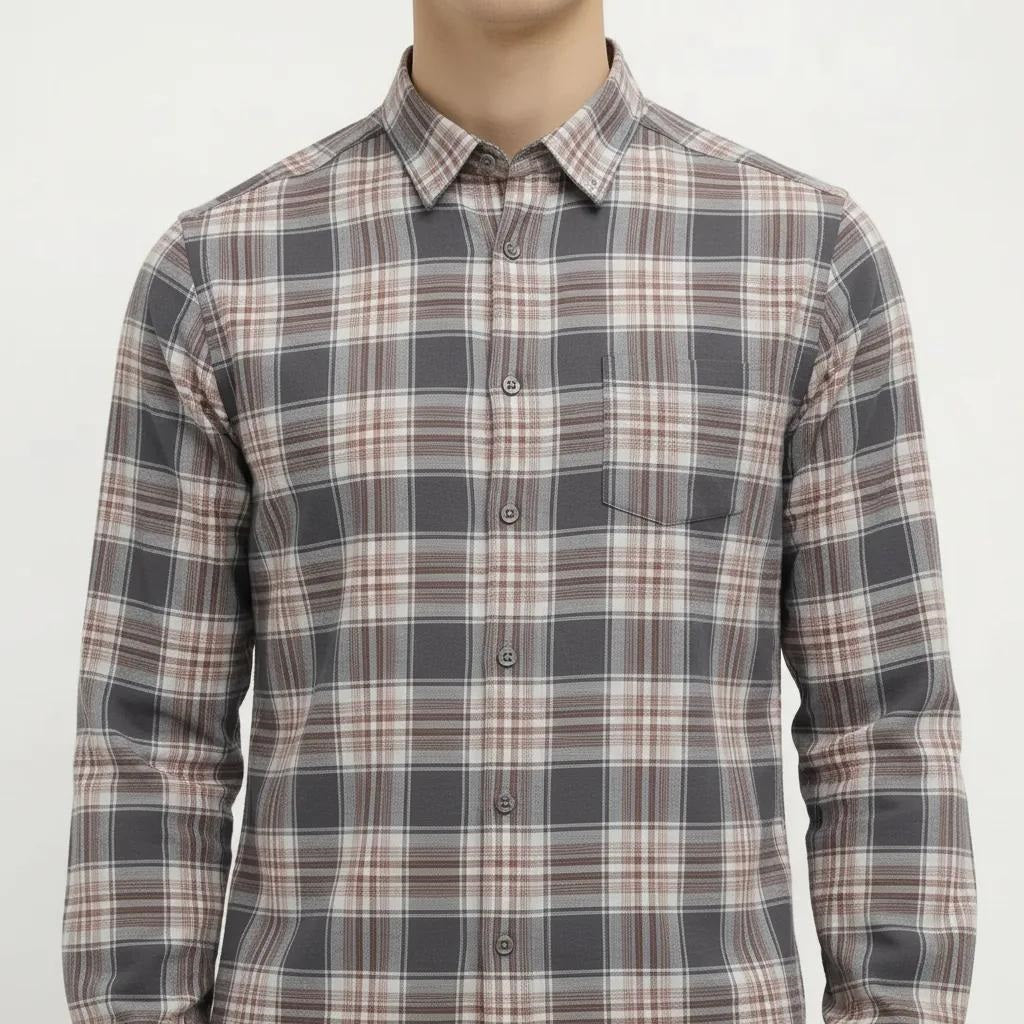 Men Grey Tartan Checks Checked Casual Shirt
