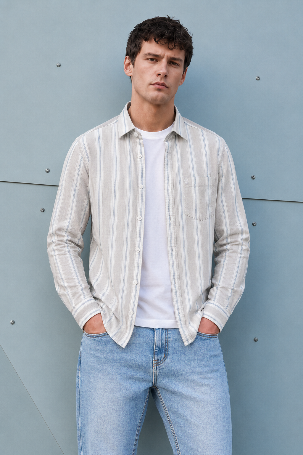 Men’s Natural Oxford Vertical Stripe Full Sleeve Casual Shirt – Regular Fit Premium Everyday Wear