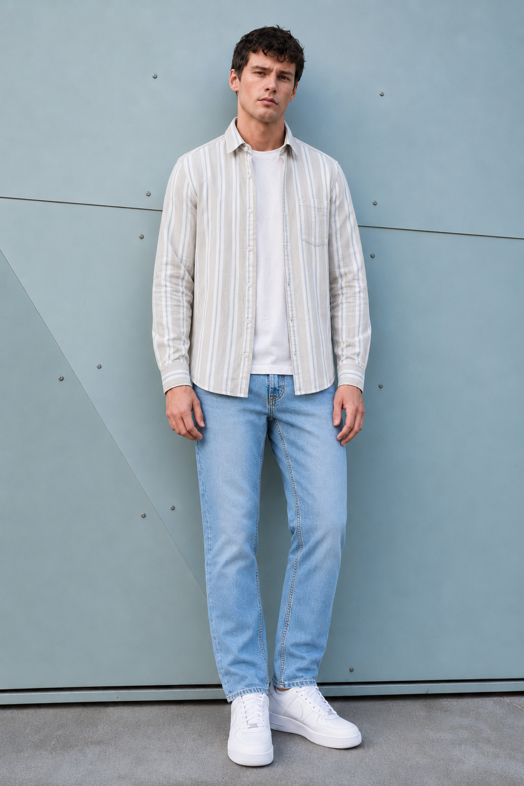 Men’s Natural Oxford Vertical Stripe Full Sleeve Casual Shirt – Regular Fit Premium Everyday Wear