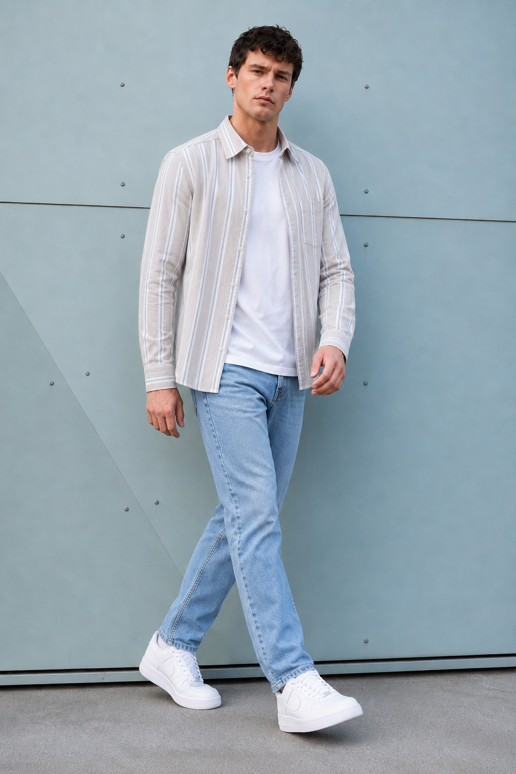 Men’s Natural Oxford Vertical Stripe Full Sleeve Casual Shirt – Regular Fit Premium Everyday Wear