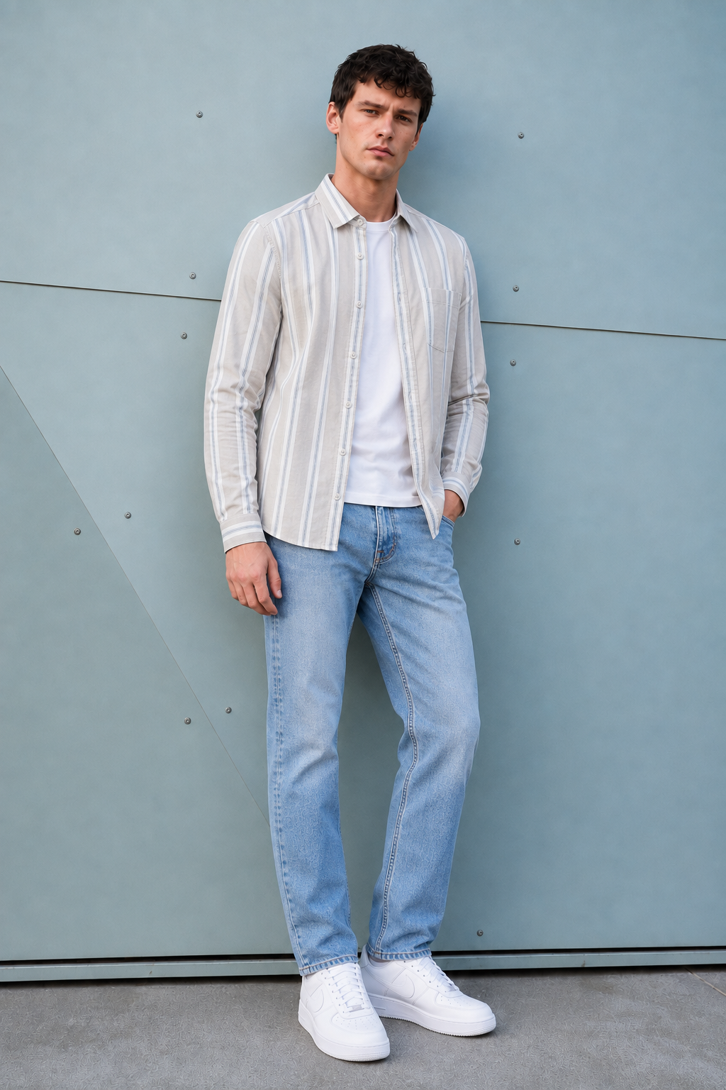Men’s Natural Oxford Vertical Stripe Full Sleeve Casual Shirt – Regular Fit Premium Everyday Wear