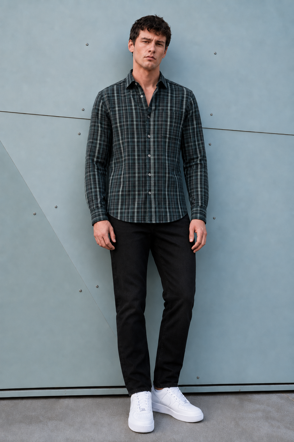 Men’s Black Cotton Melange Check Full Sleeve Shirt | Regular Fit