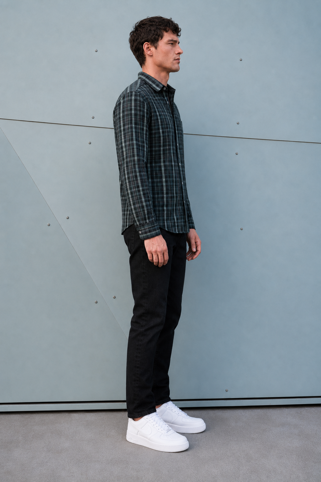 Men’s Black Cotton Melange Check Full Sleeve Shirt | Regular Fit
