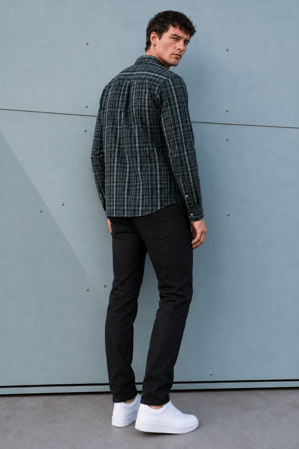 Men’s Black Cotton Melange Check Full Sleeve Shirt | Regular Fit