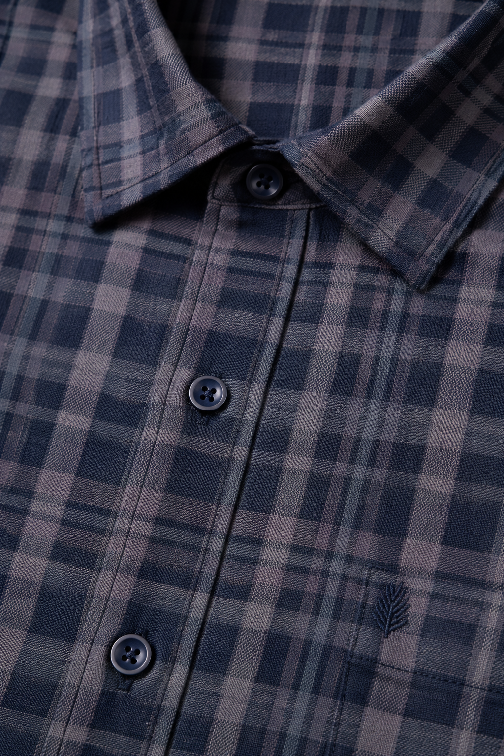 Men’s Navy Cotton Melange Check Full Sleeve Shirt | Regular Fit