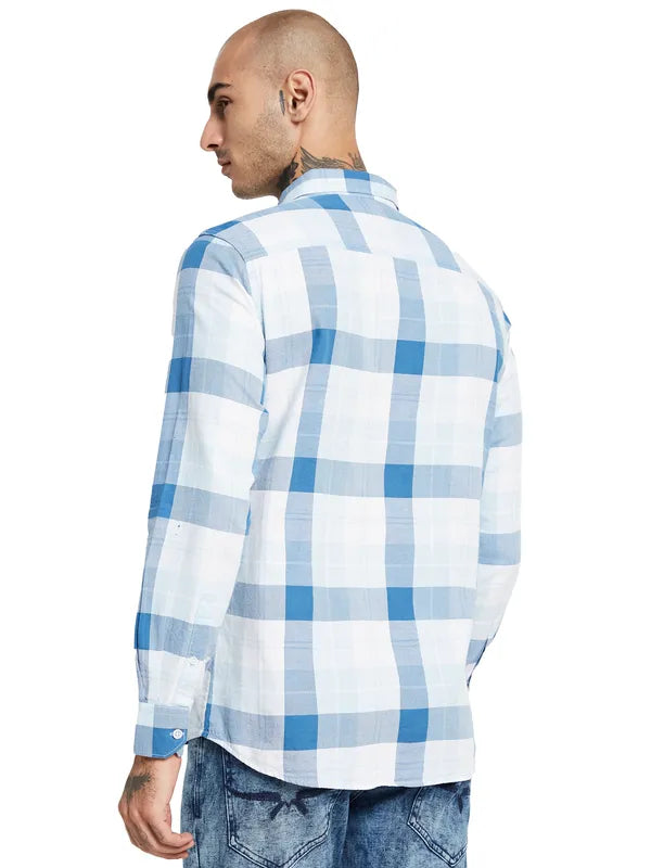 Mettle Spread Collar Checked Cotton Casual Shirt