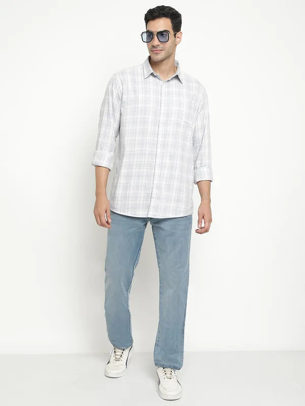 Mettle Men Blue Grid Tattersall Checks Opaque Checked Casual Shirt