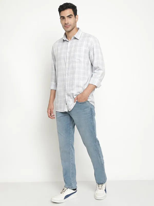 Mettle Men Blue Grid Tattersall Checks Opaque Checked Casual Shirt