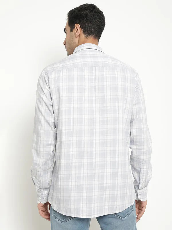 Mettle Men Blue Grid Tattersall Checks Opaque Checked Casual Shirt