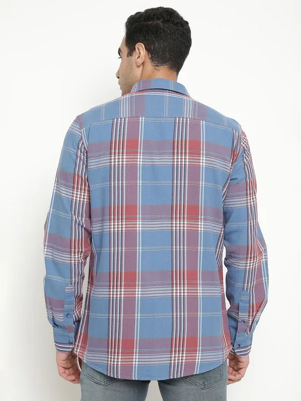 Mettle Men Blue Tartan Checks Opaque Checked Casual Shirt