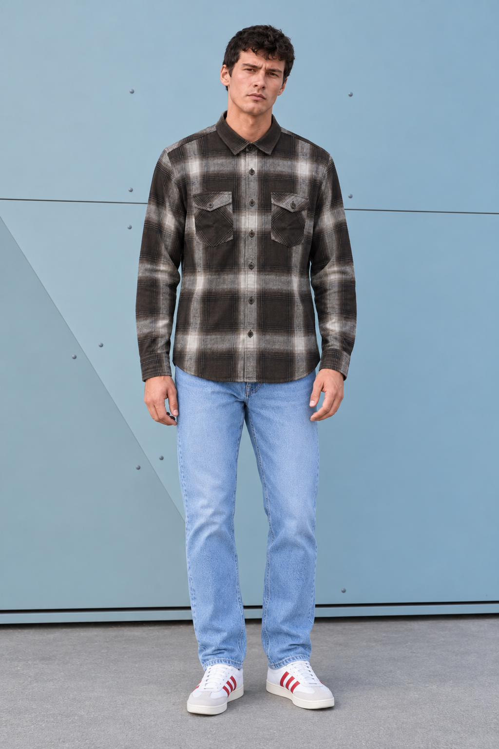 Men’s Espresso Twill Check Shirt – Regular Fit Full Sleeve Casual Shirt