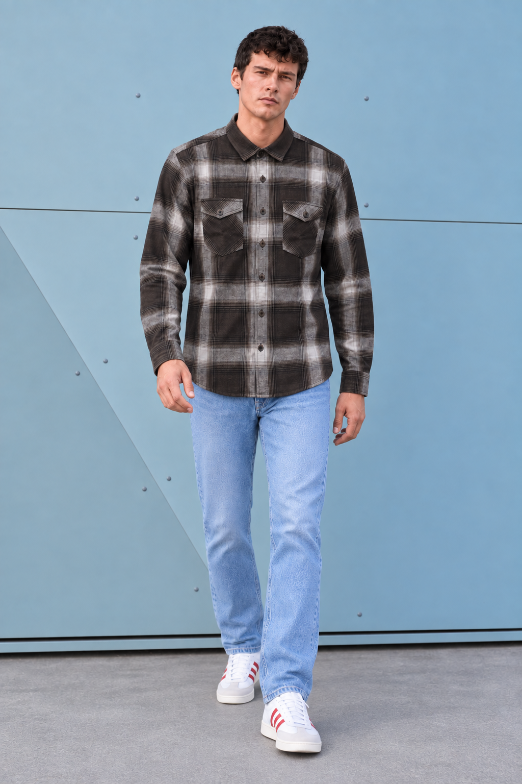 Men’s Espresso Twill Check Shirt – Regular Fit Full Sleeve Casual Shirt