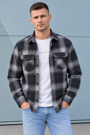 Men’s Navy Twill Check Shirt – Regular Fit Full Sleeve Casual Shirt