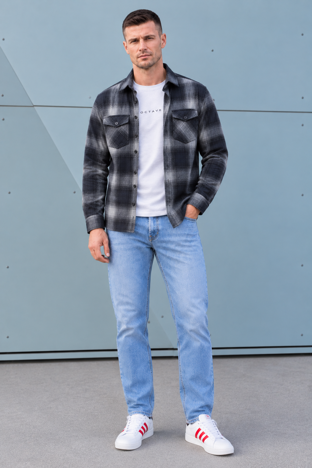 Men’s Navy Twill Check Shirt – Regular Fit Full Sleeve Casual Shirt