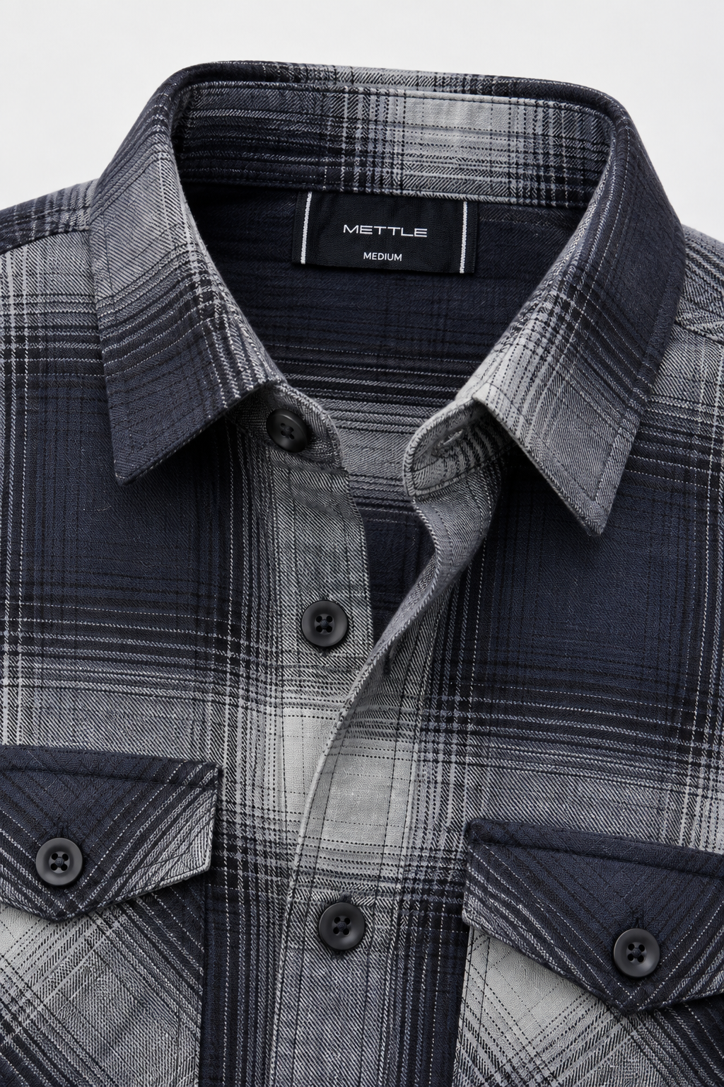 Men’s Navy Twill Check Shirt – Regular Fit Full Sleeve Casual Shirt