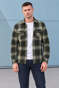 Men’s Olive Twill Check Shirt – Regular Fit Full Sleeve Casual Shirt