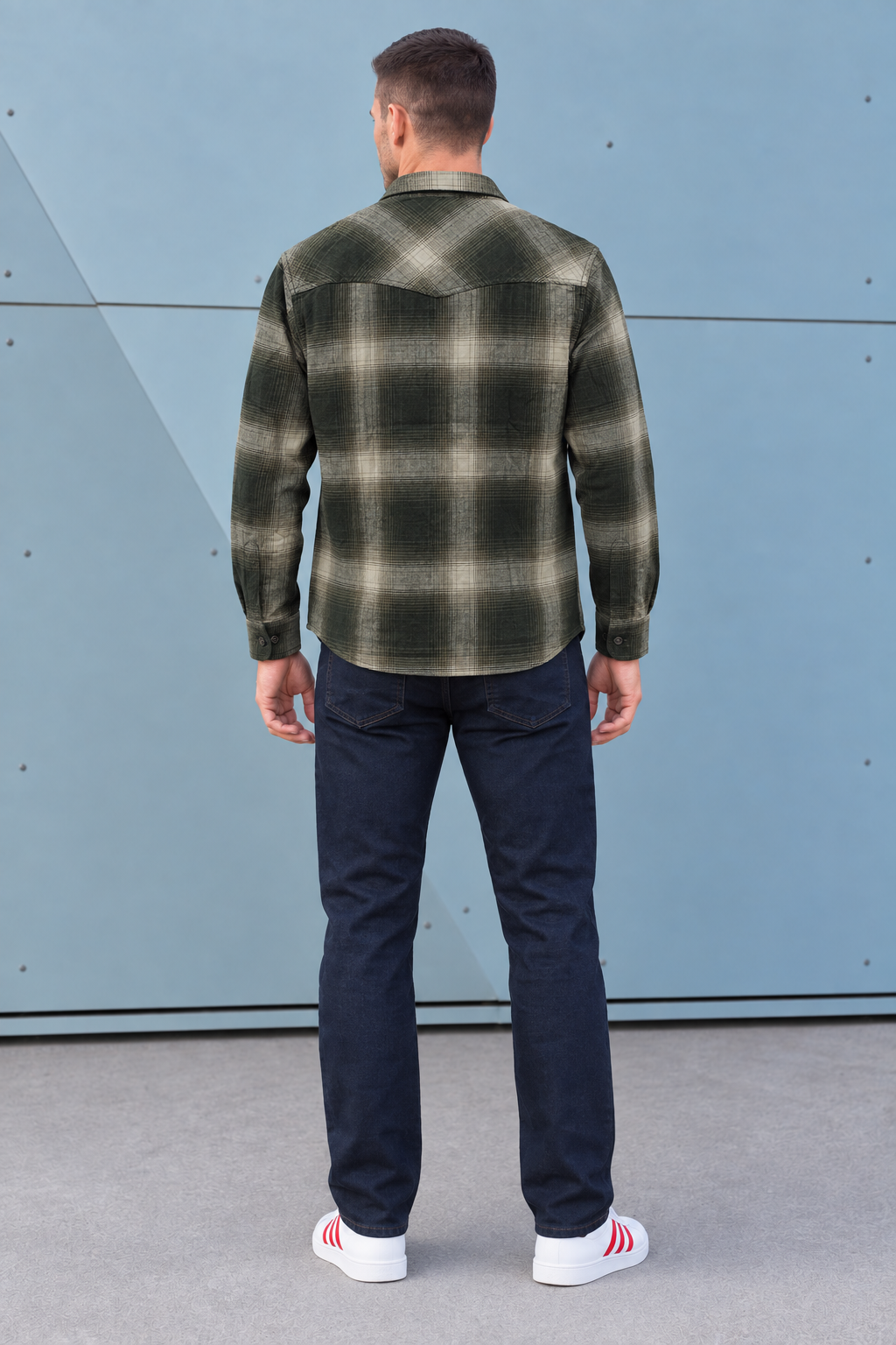 Men’s Olive Twill Check Shirt – Regular Fit Full Sleeve Casual Shirt