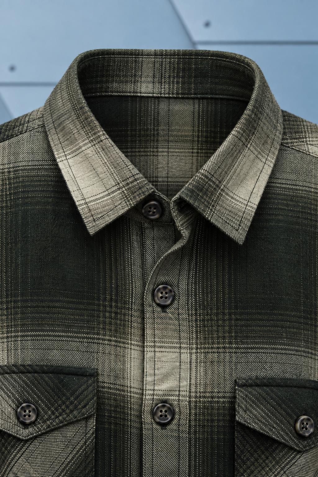 Men’s Olive Twill Check Shirt – Regular Fit Full Sleeve Casual Shirt