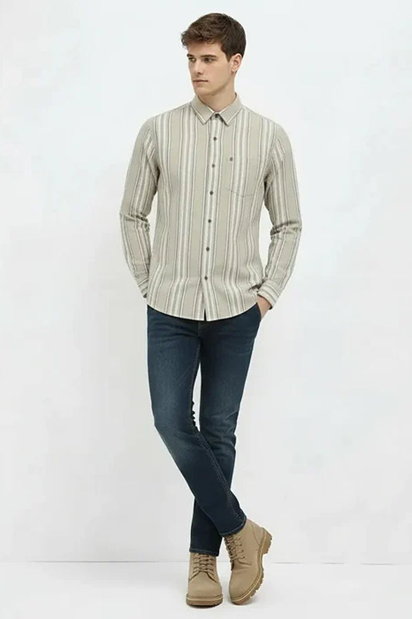 Men Striped Polo Neck Shirt