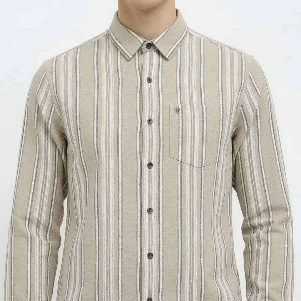 Men Natural Striped Polo Neck Shirt