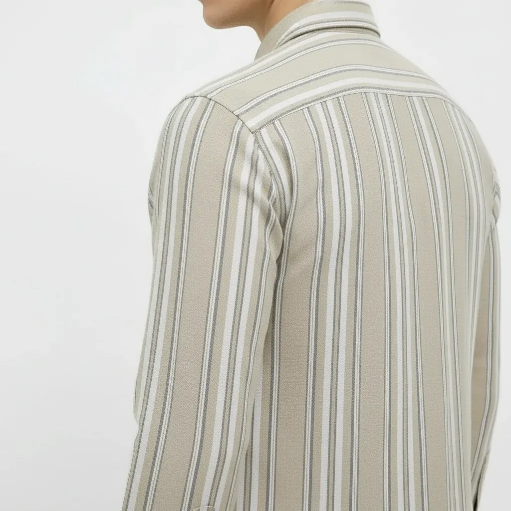 Men Natural Striped Polo Neck Shirt