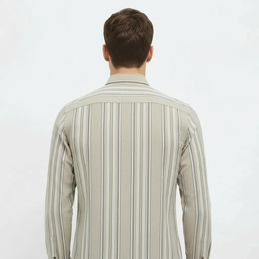 Men Natural Striped Polo Neck Shirt