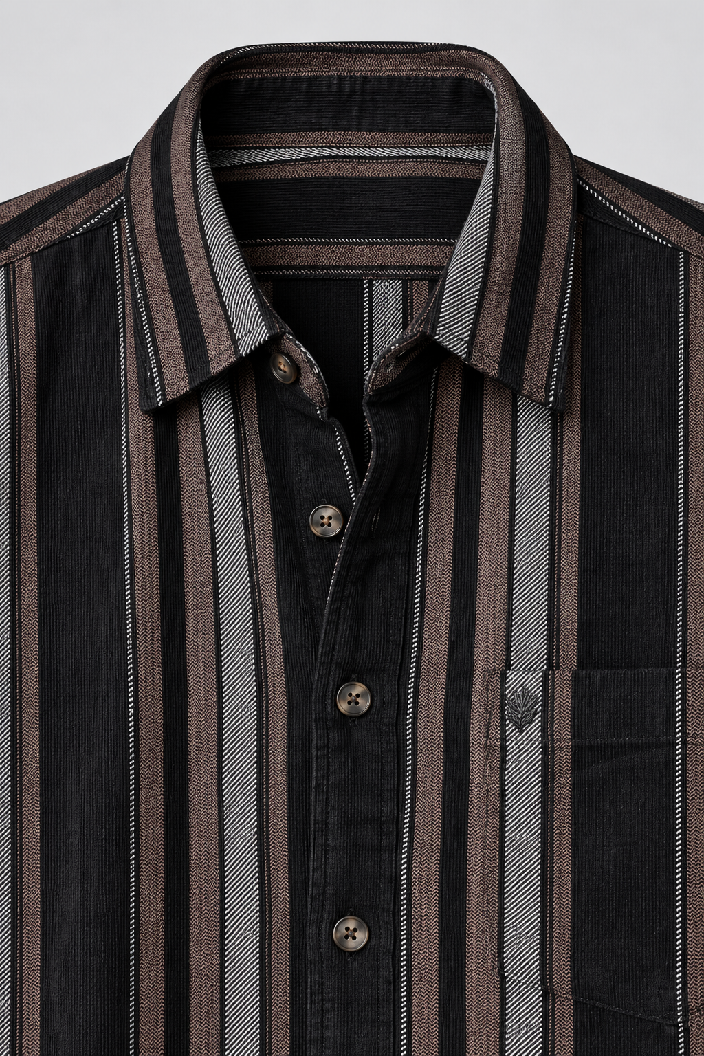 Men's Regular Fit Corduroy Vertical Striped Full Sleeve Shirt with Spread Collar and Chest Pocket – Black