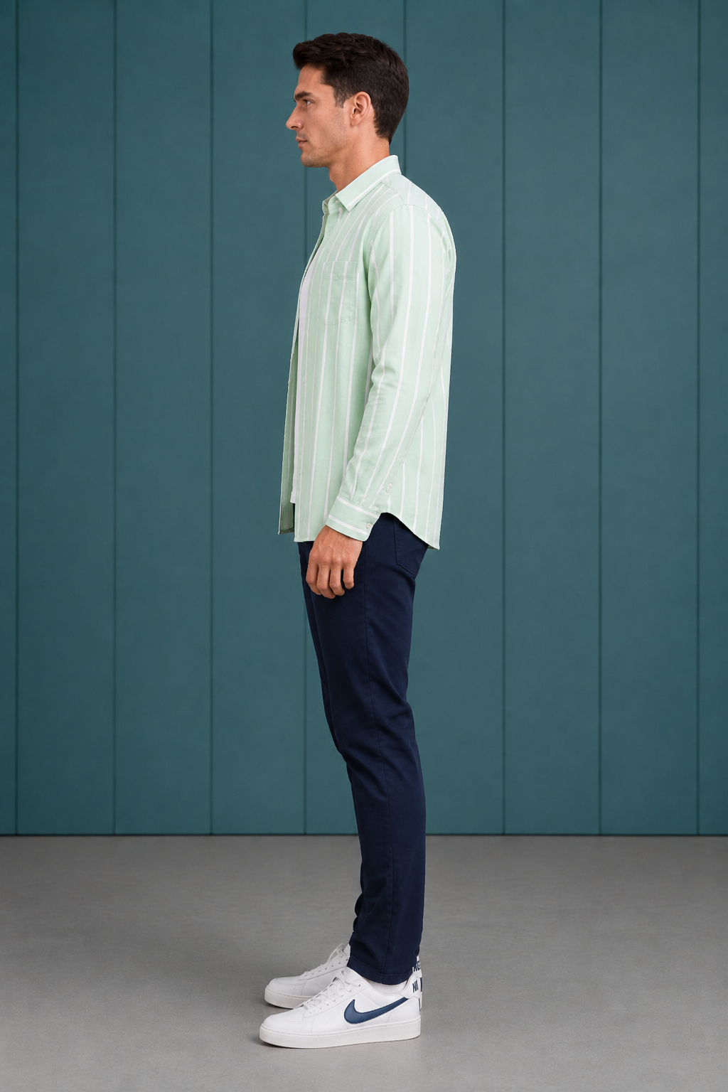 Men’s Mint Oxford Stripe Full Sleeve Shirt | Button-Down Collar Regular Fit