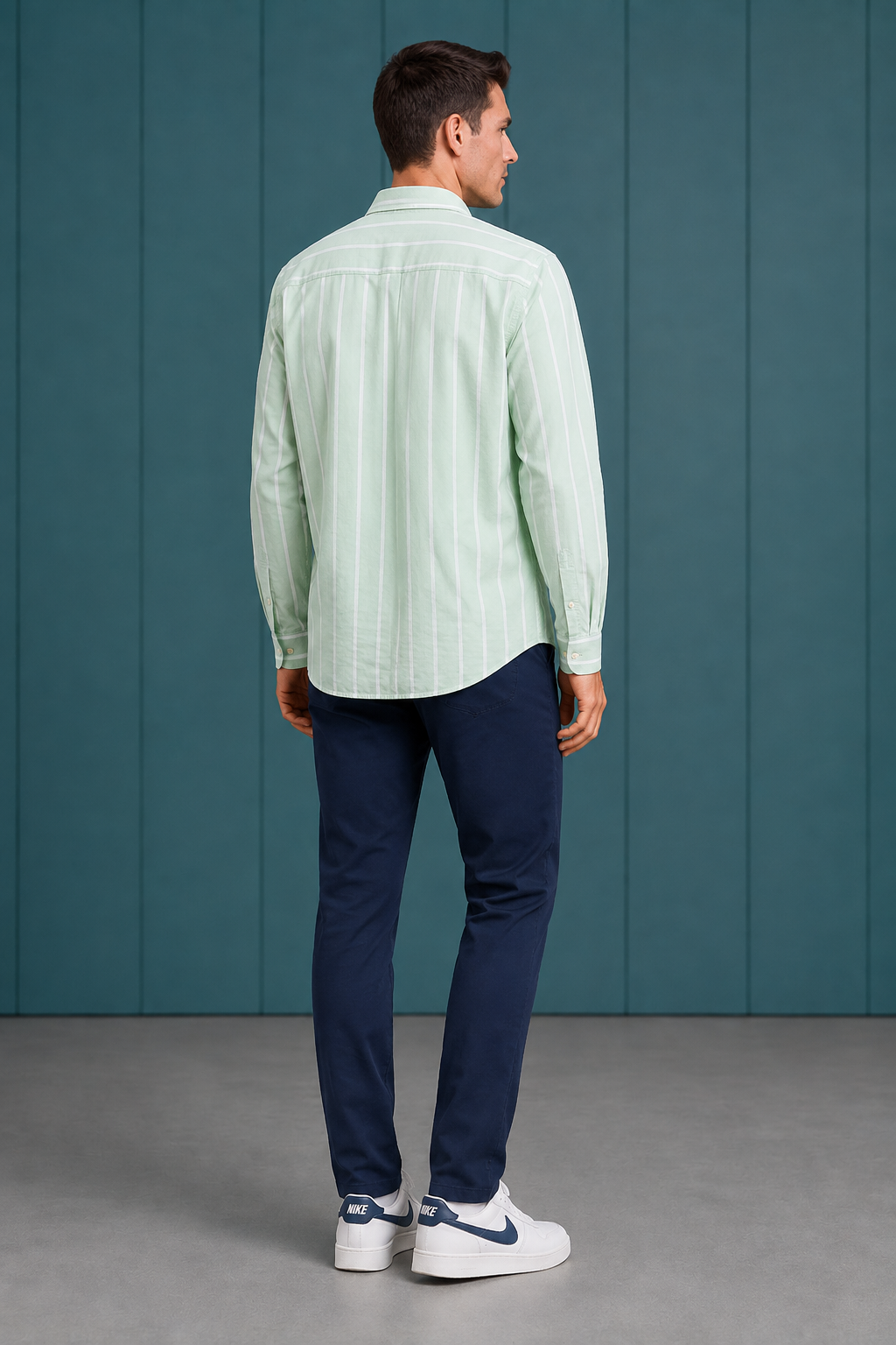 Men’s Mint Oxford Stripe Full Sleeve Shirt | Button-Down Collar Regular Fit