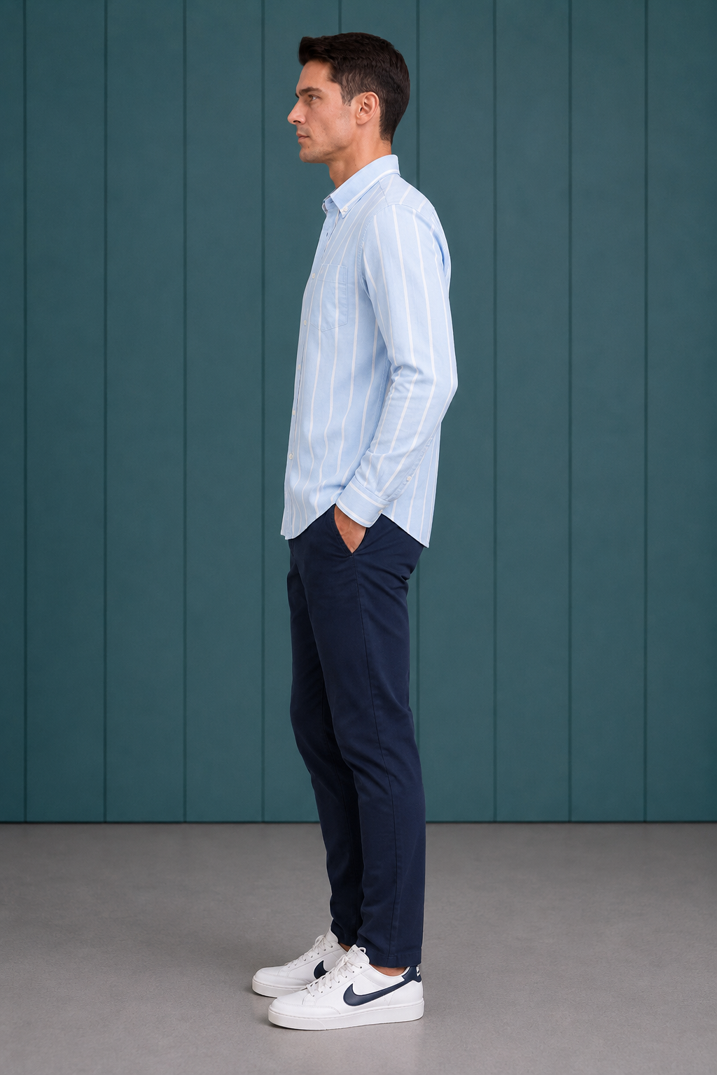Men’s Sky Oxford Stripe Full Sleeve Shirt | Button-Down Collar Regular Fit