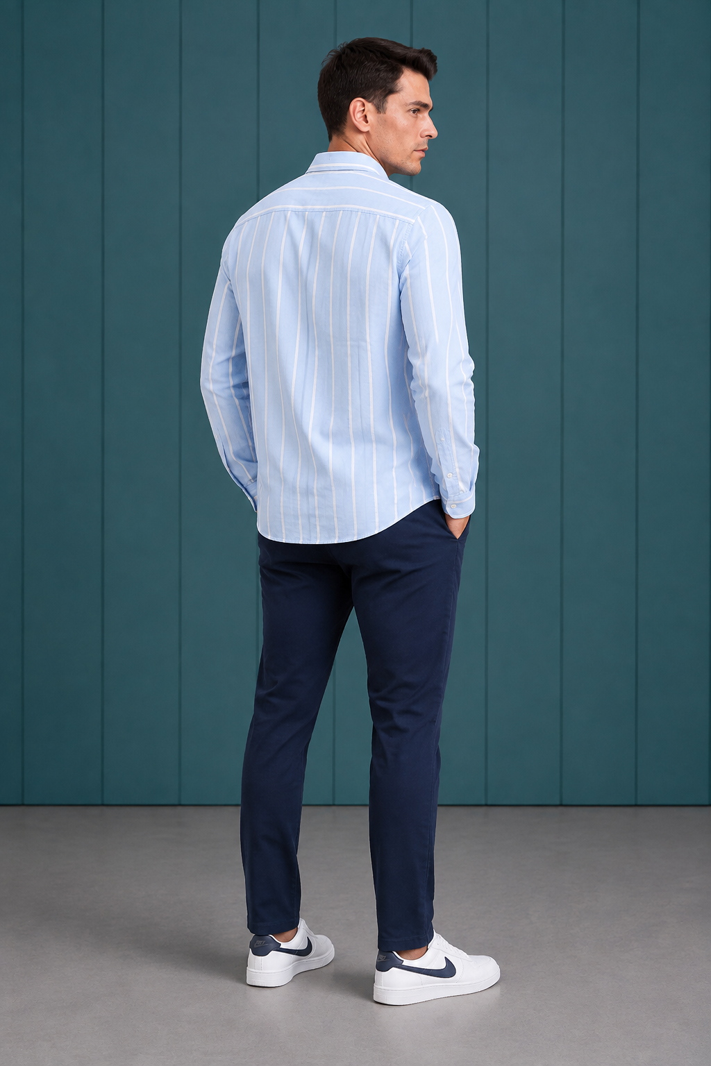 Men’s Sky Oxford Stripe Full Sleeve Shirt | Button-Down Collar Regular Fit