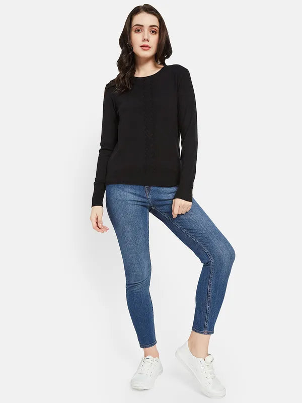 Mettle Women Black Cable Knit Pullover