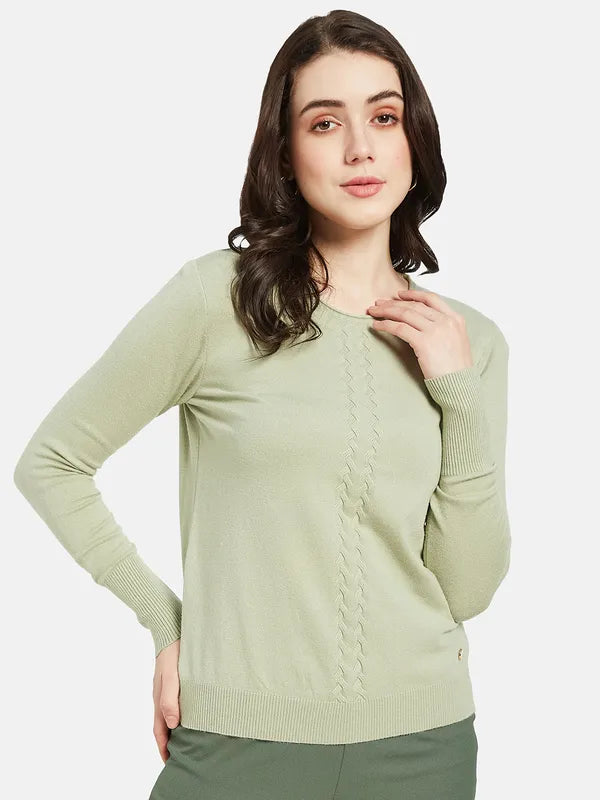 Mettle Women Olive Green Cable Knit Pullover