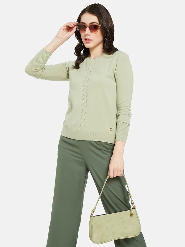 Mettle Women Olive Green Cable Knit Pullover