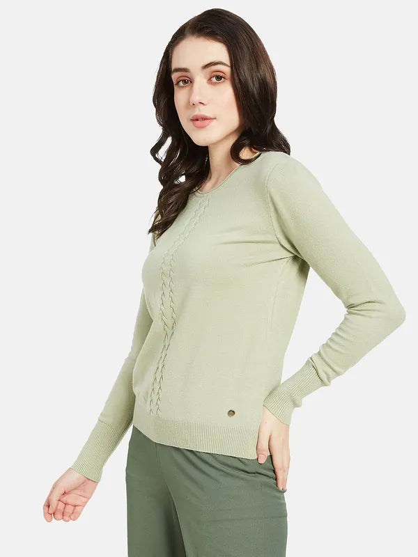 Mettle Women Olive Green Cable Knit Pullover