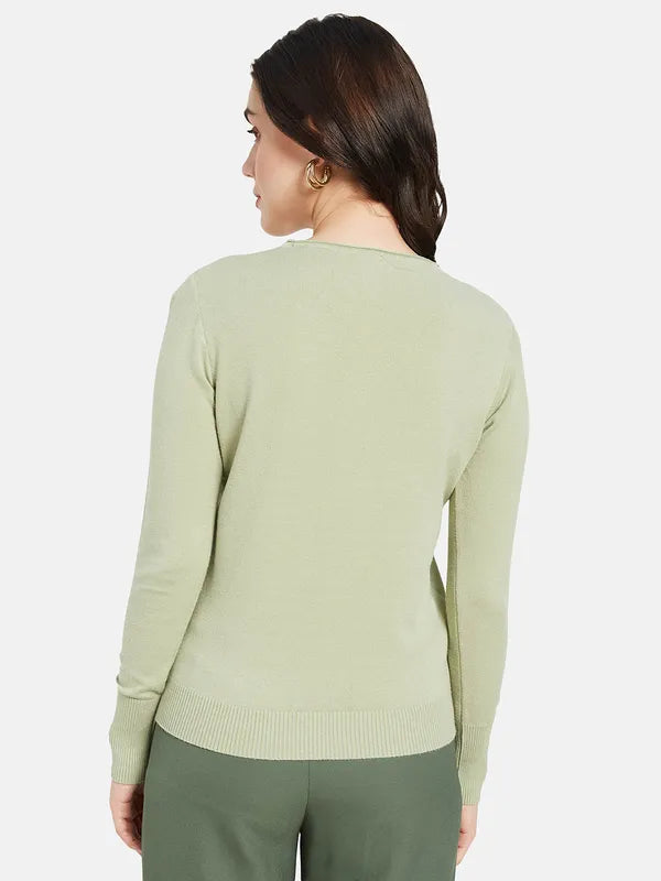 Mettle Women Olive Green Cable Knit Pullover